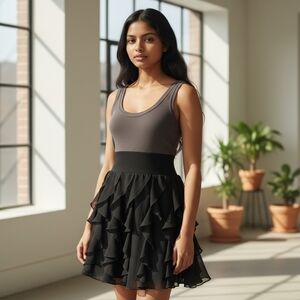 Express Tank Sleeveless Mini Dress Y2K Fairy Grunge Ruffle Black And Gray Size 0